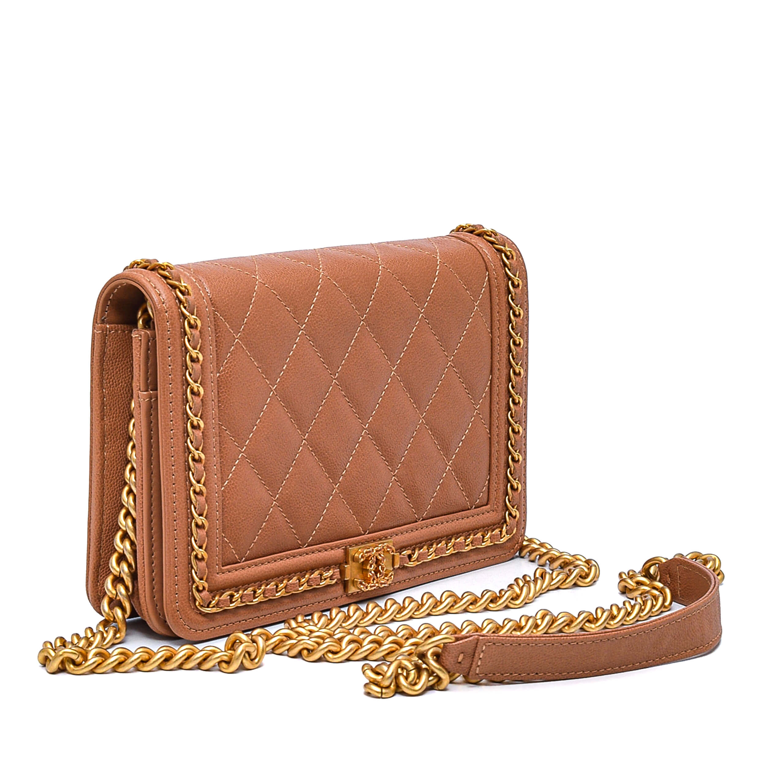 Chanel- Tan Quilted Caviar Leather Wallet on Chain Bag WOC